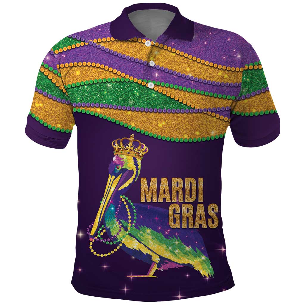 Faux Glitter Mardi Gras Pelican Polo Shirt - Wonder Print Shop