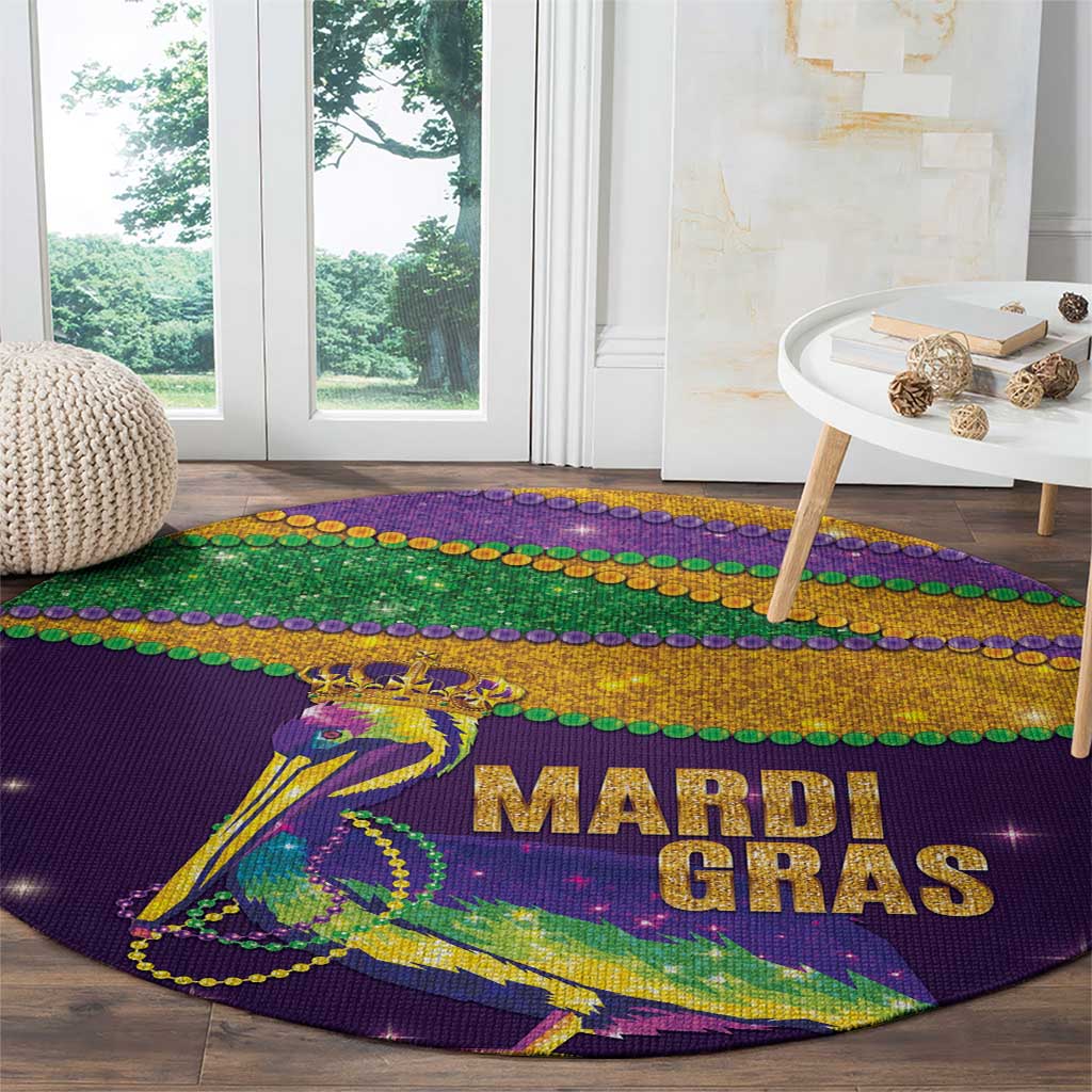 Faux Glitter Mardi Gras Pelican Round Carpet - Wonder Print Shop