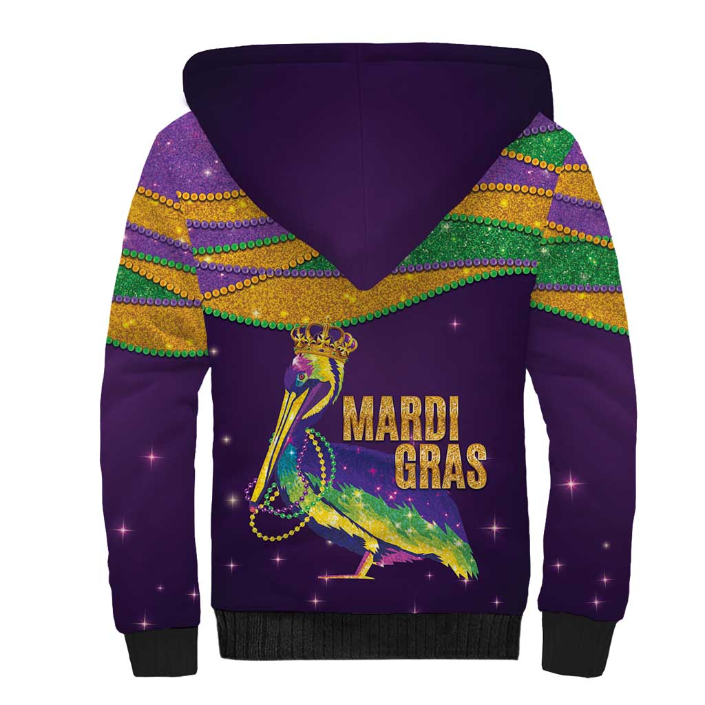 Faux Glitter Mardi Gras Pelican Sherpa Hoodie - Wonder Print Shop