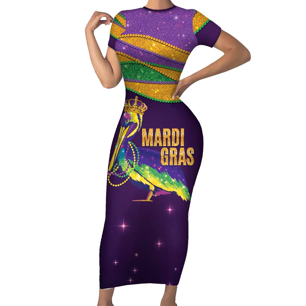 Faux Glitter Mardi Gras Pelican Short Sleeve Bodycon Dress - Wonder Print Shop
