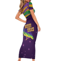 Faux Glitter Mardi Gras Pelican Short Sleeve Bodycon Dress - Wonder Print Shop