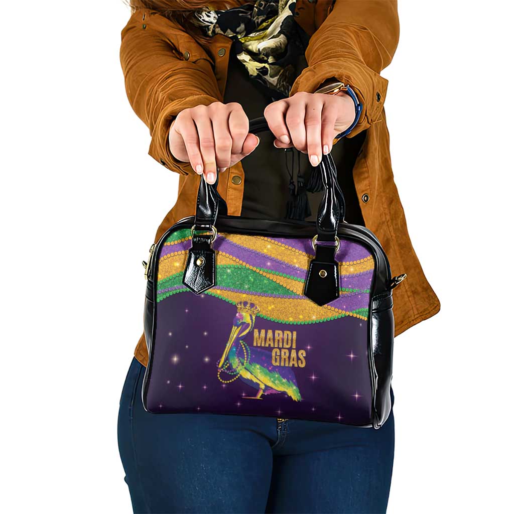 Faux Glitter Mardi Gras Pelican Shoulder Handbag - Wonder Print Shop