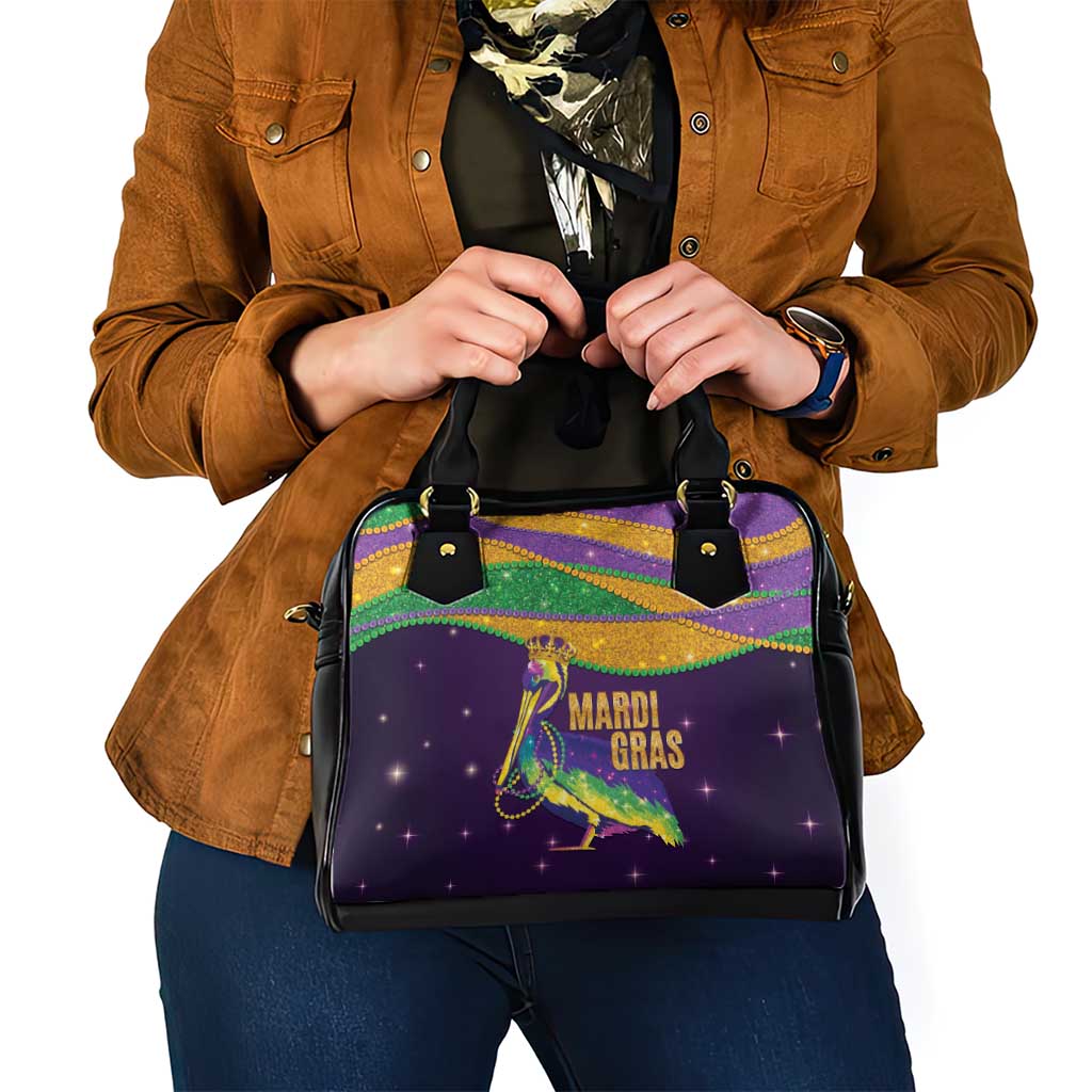 Faux Glitter Mardi Gras Pelican Shoulder Handbag - Wonder Print Shop