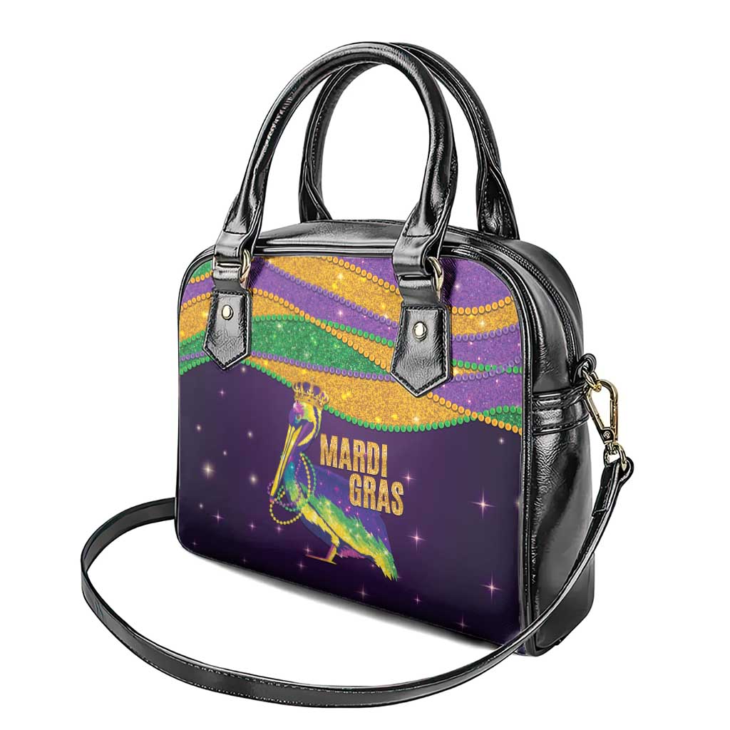 Faux Glitter Mardi Gras Pelican Shoulder Handbag - Wonder Print Shop