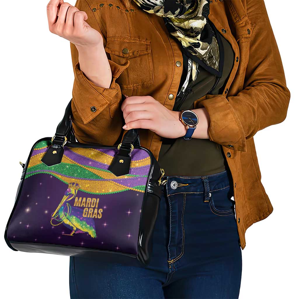 Faux Glitter Mardi Gras Pelican Shoulder Handbag - Wonder Print Shop