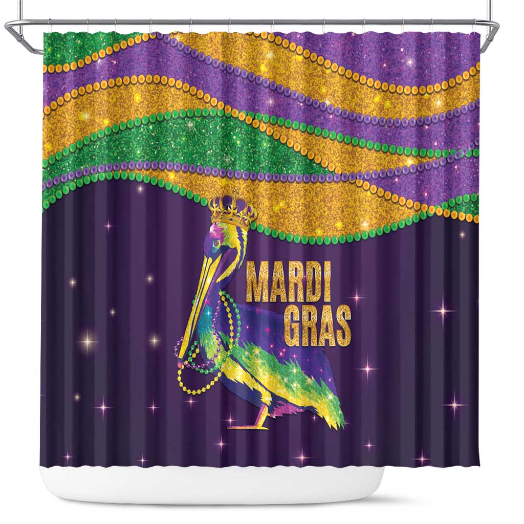 Faux Glitter Mardi Gras Pelican Shower Curtain - Wonder Print Shop
