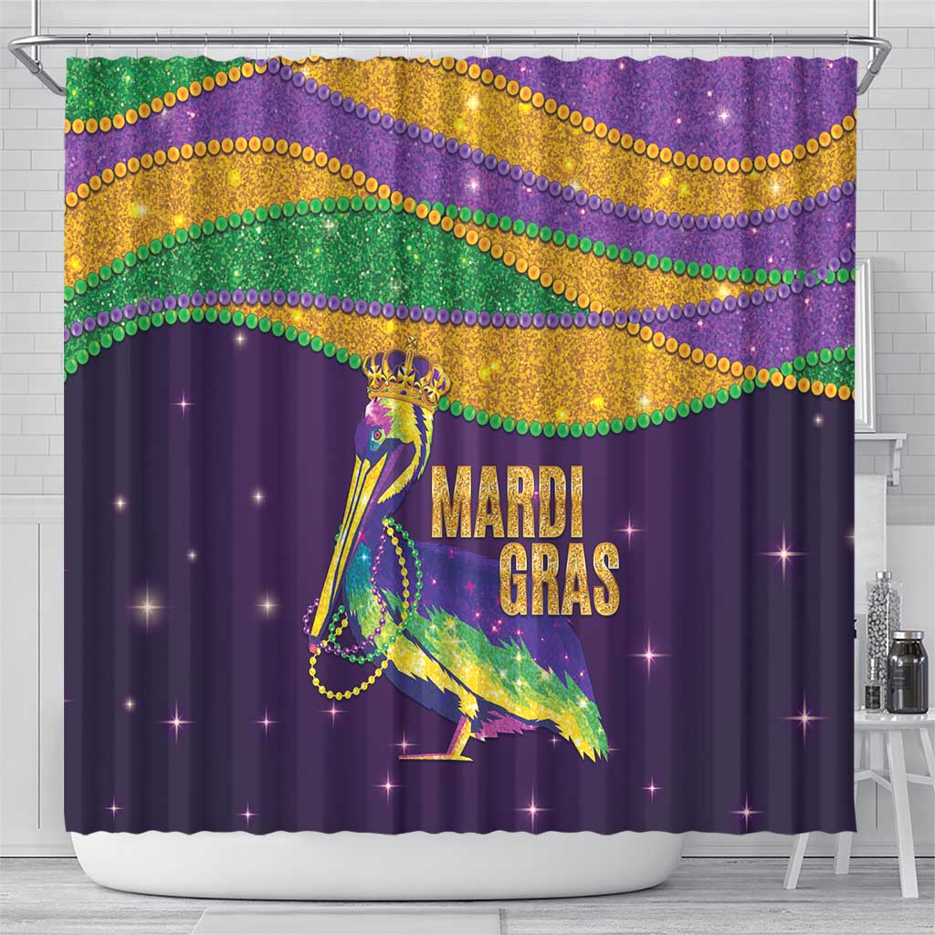 Faux Glitter Mardi Gras Pelican Shower Curtain - Wonder Print Shop