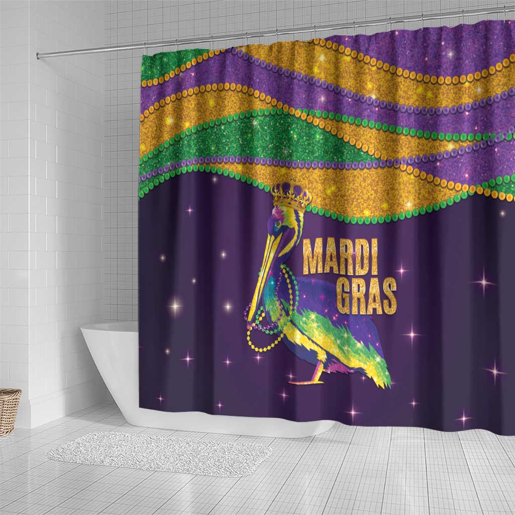 Faux Glitter Mardi Gras Pelican Shower Curtain - Wonder Print Shop
