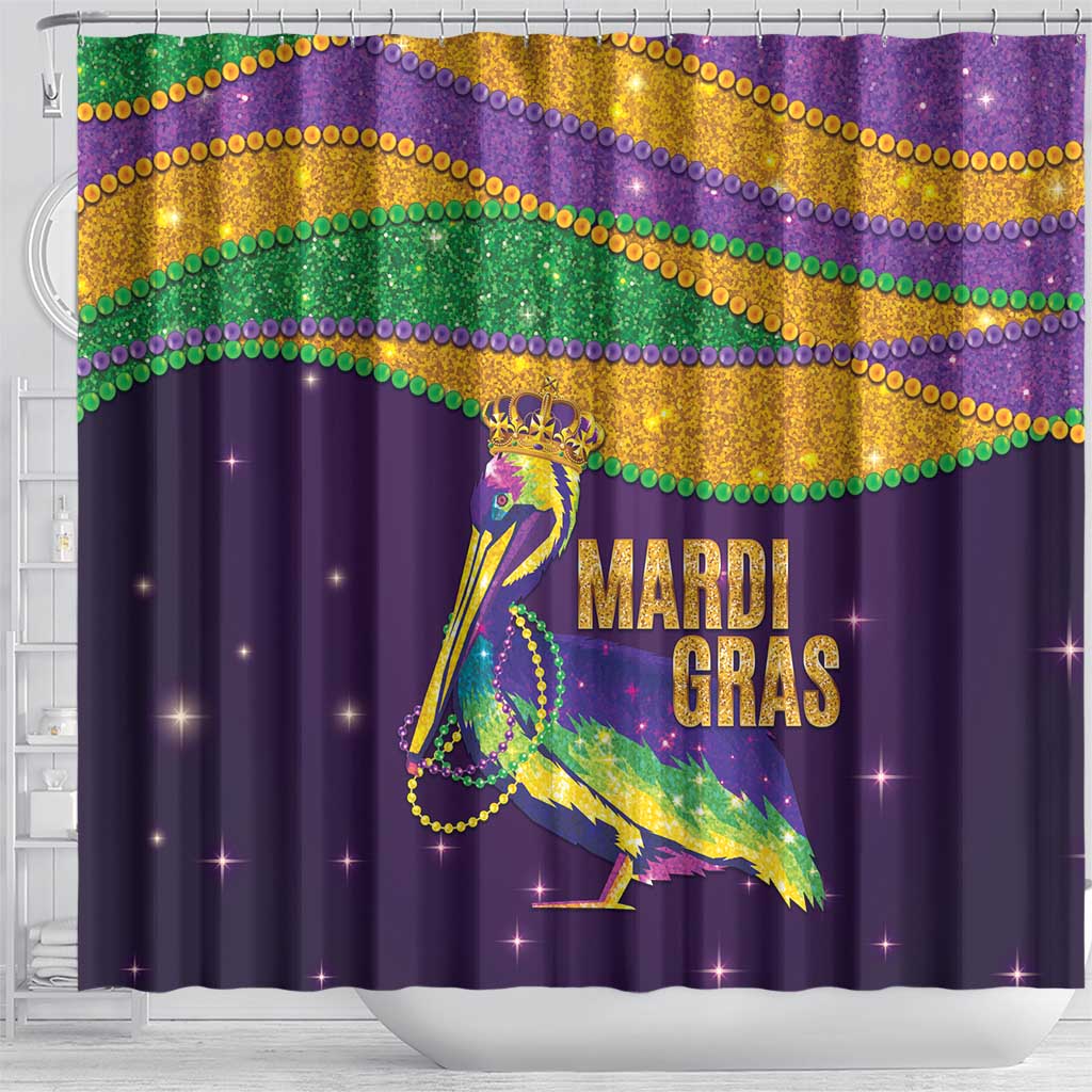 Faux Glitter Mardi Gras Pelican Shower Curtain - Wonder Print Shop