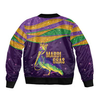 Faux Glitter Mardi Gras Pelican Sleeve Zip Bomber Jacket - Wonder Print Shop