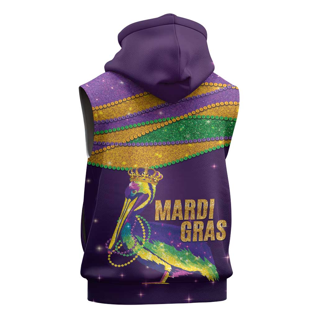 Faux Glitter Mardi Gras Pelican Sleeveless Zip Hoodie - Wonder Print Shop