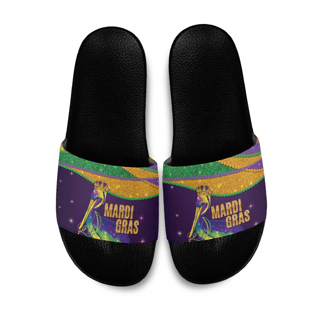Faux Glitter Mardi Gras Pelican Slide Sandals - Wonder Print Shop