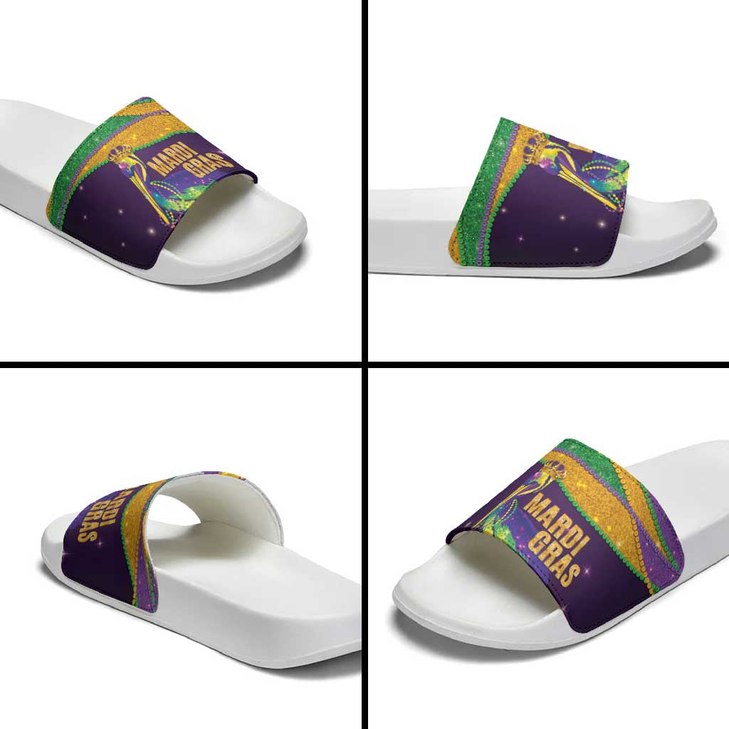 Faux Glitter Mardi Gras Pelican Slide Sandals - Wonder Print Shop