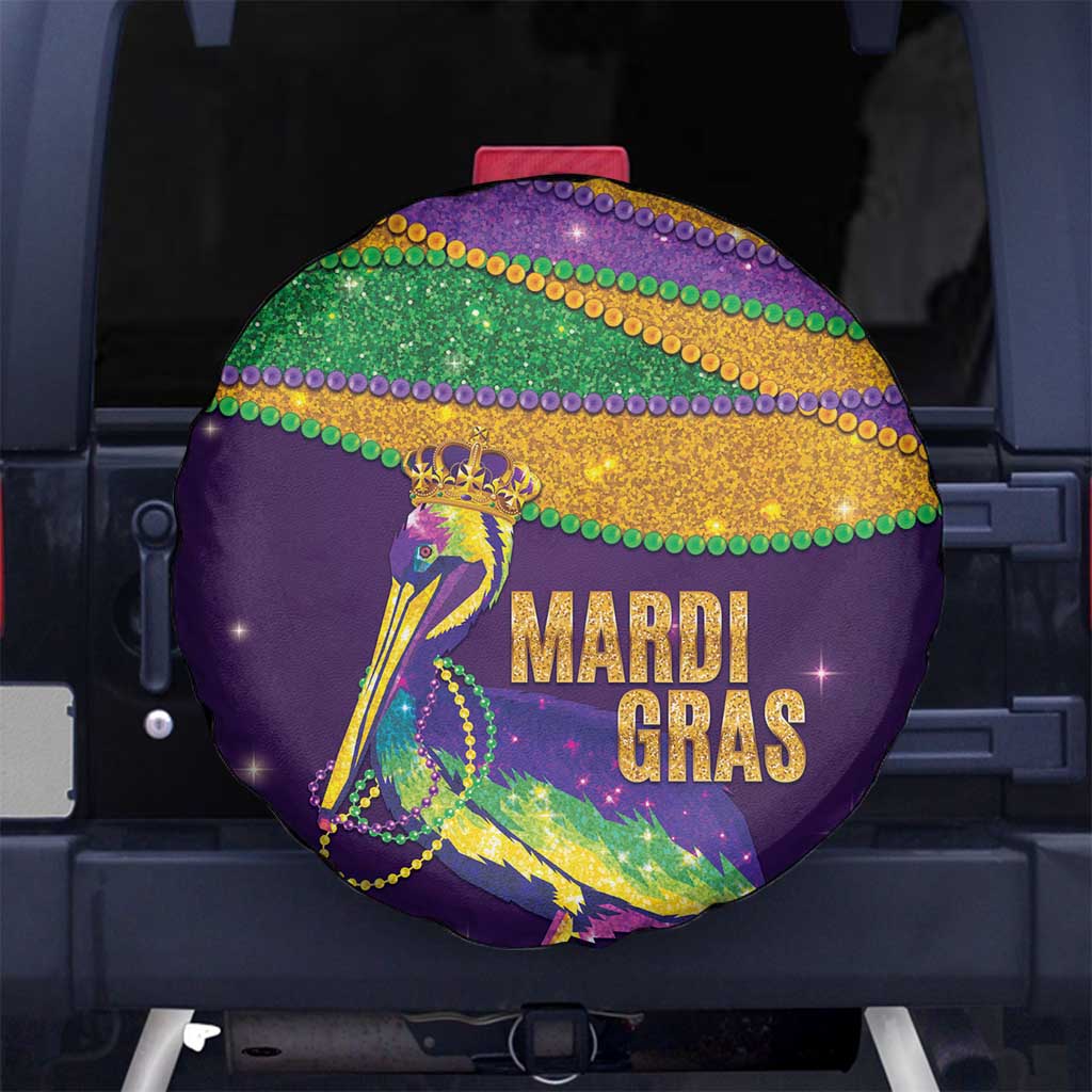Faux Glitter Mardi Gras Pelican Spare Tire Cover - Wonder Print Shop