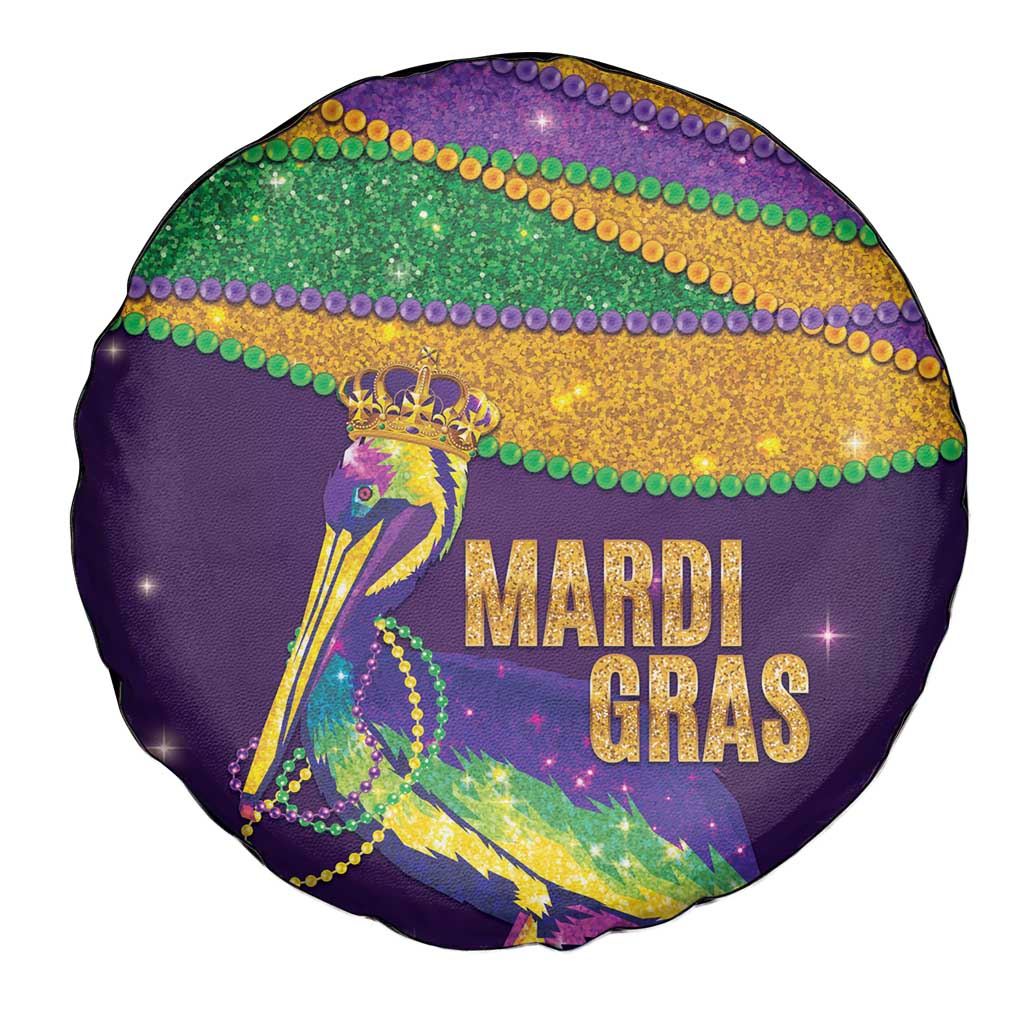 Faux Glitter Mardi Gras Pelican Spare Tire Cover - Wonder Print Shop