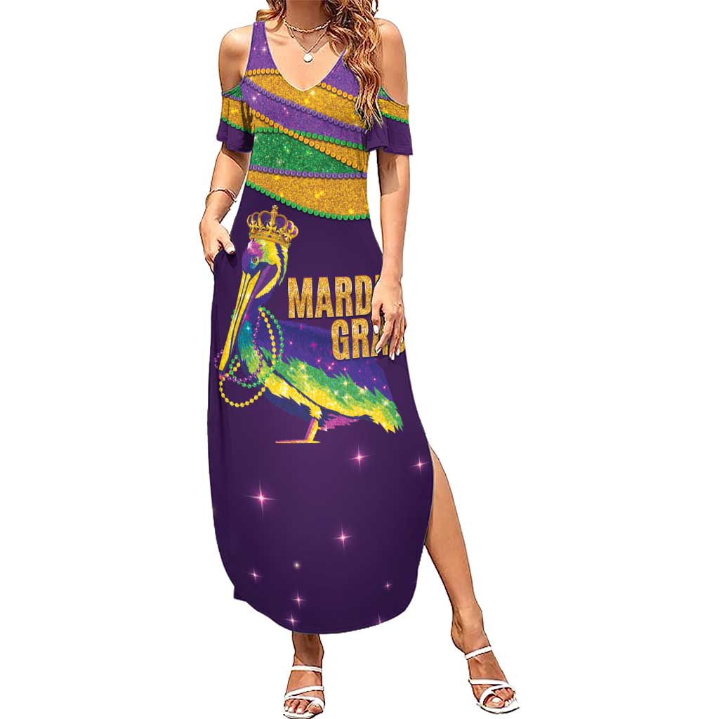 Faux Glitter Mardi Gras Pelican Summer Maxi Dress - Wonder Print Shop
