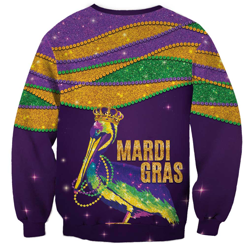 Faux Glitter Mardi Gras Pelican Sweatshirt - Wonder Print Shop