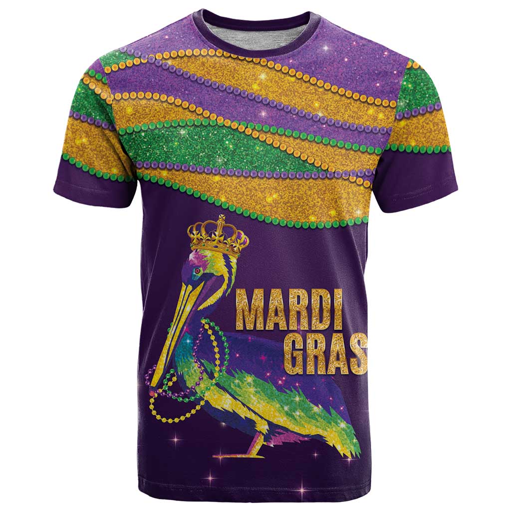 Faux Glitter Mardi Gras Pelican T Shirt - Wonder Print Shop