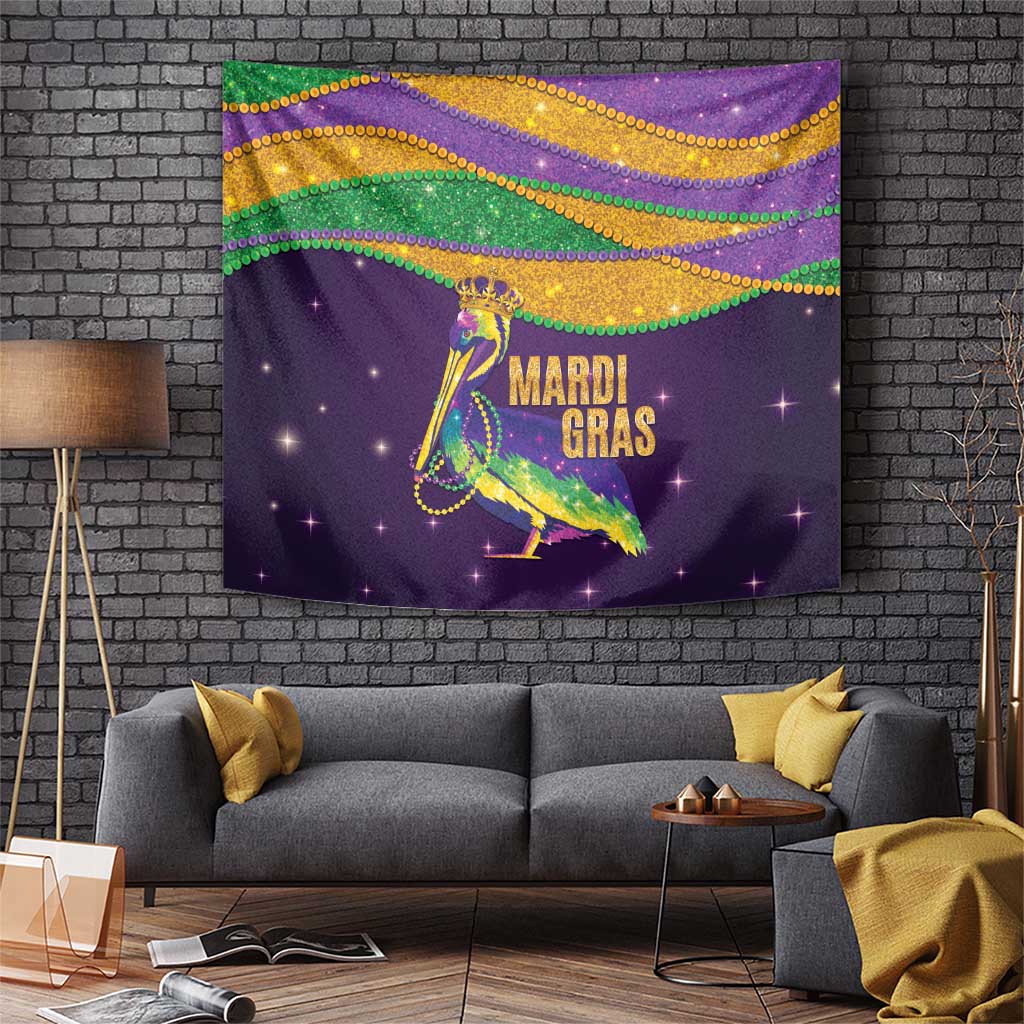 Faux Glitter Mardi Gras Pelican Tapestry - Wonder Print Shop