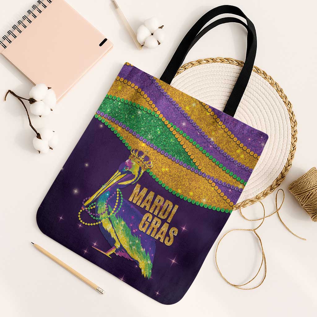 Faux Glitter Mardi Gras Pelican Tote Bag - Wonder Print Shop