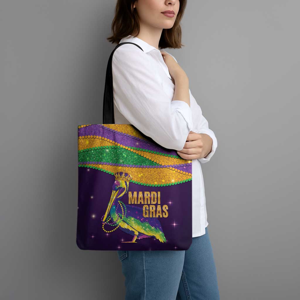 Faux Glitter Mardi Gras Pelican Tote Bag - Wonder Print Shop