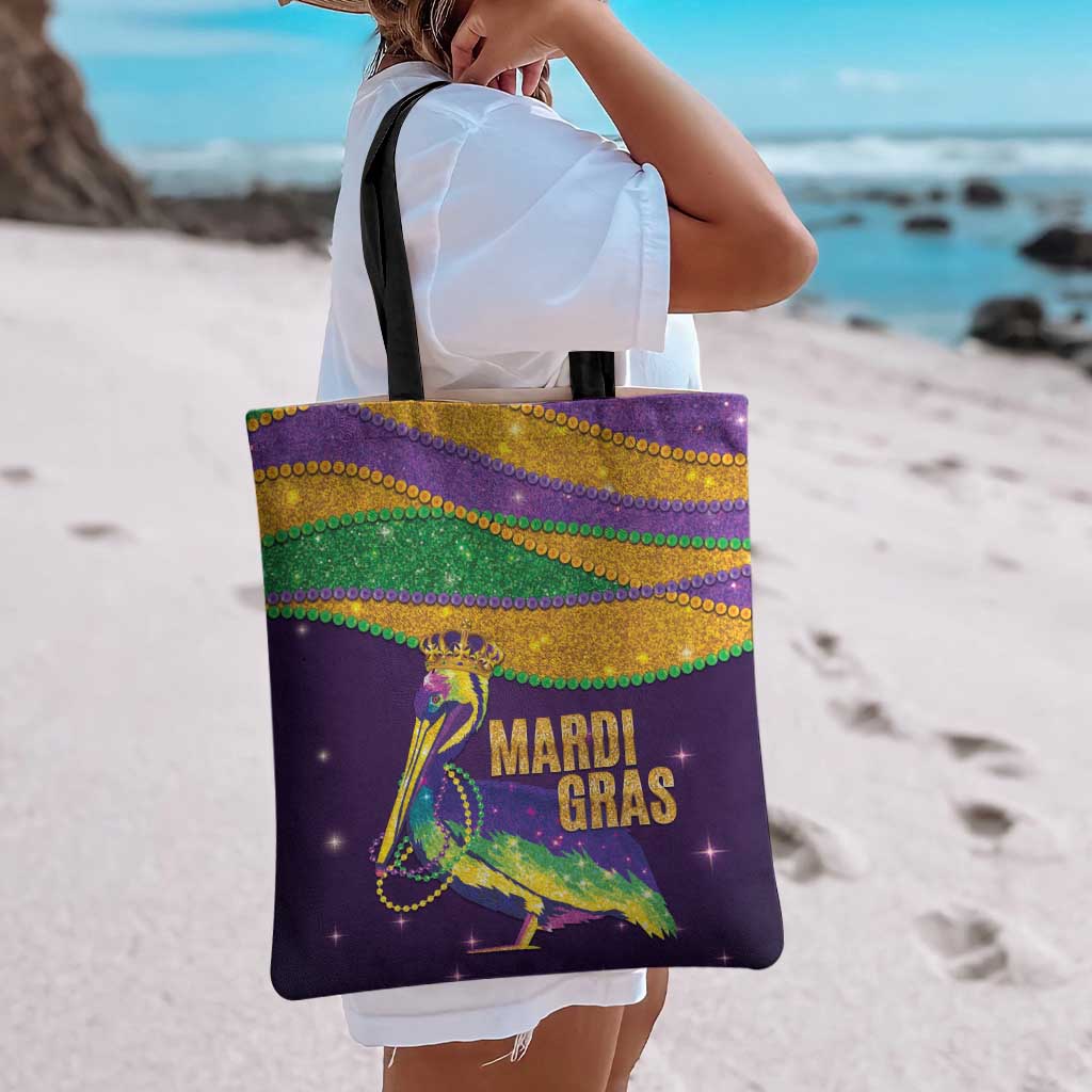 Faux Glitter Mardi Gras Pelican Tote Bag - Wonder Print Shop