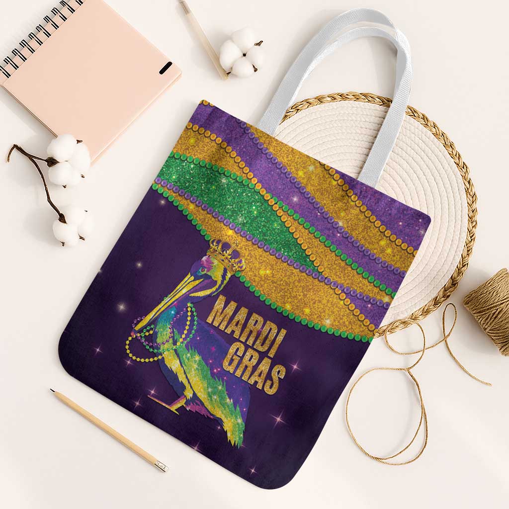 Faux Glitter Mardi Gras Pelican Tote Bag - Wonder Print Shop