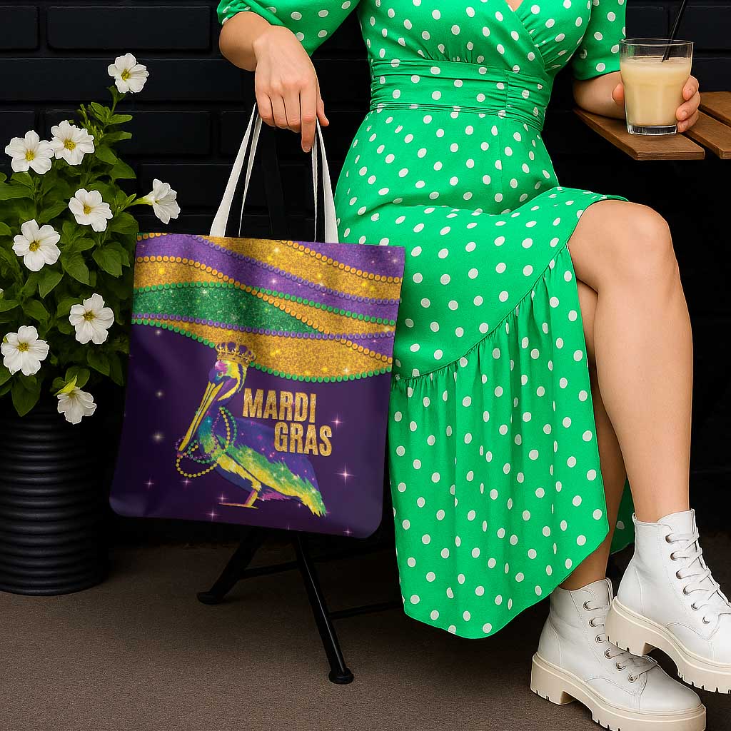 Faux Glitter Mardi Gras Pelican Tote Bag - Wonder Print Shop