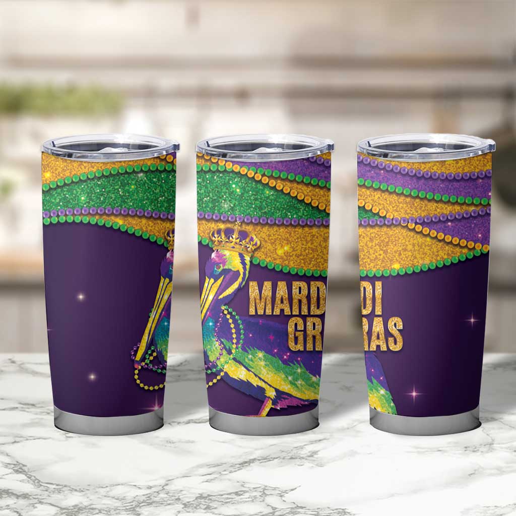 Faux Glitter Mardi Gras Pelican Tumbler Cup - Wonder Print Shop