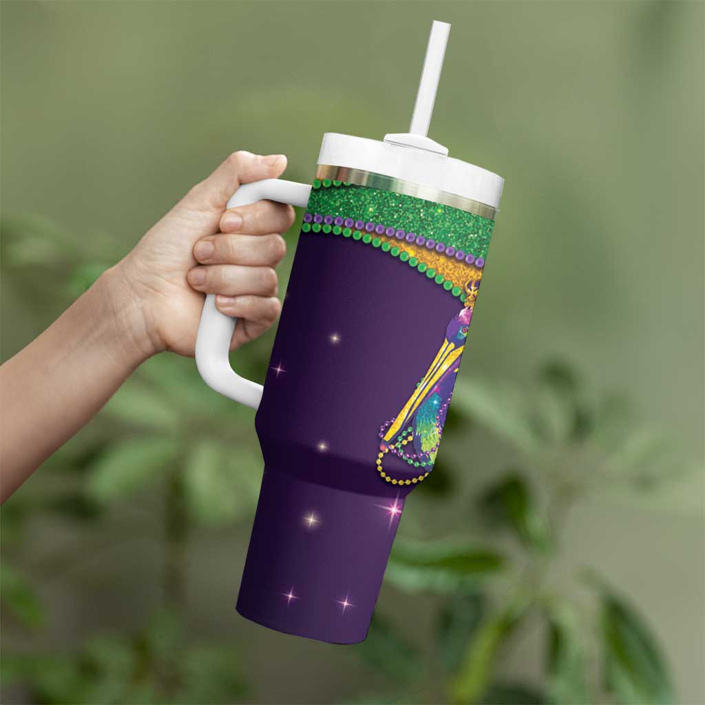 Faux Glitter Mardi Gras Pelican Tumbler With Handle - Wonder Print Shop