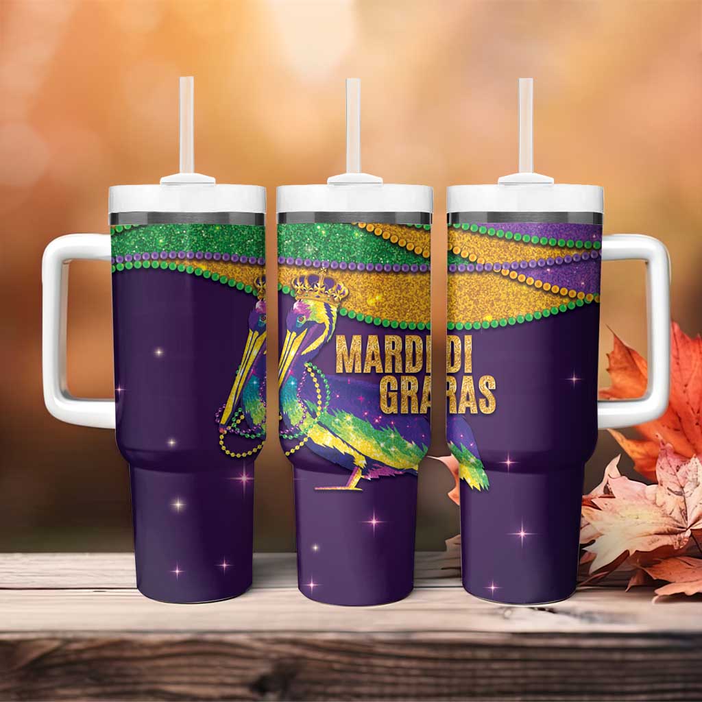 Faux Glitter Mardi Gras Pelican Tumbler With Handle - Wonder Print Shop