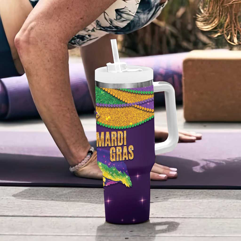 Faux Glitter Mardi Gras Pelican Tumbler With Handle - Wonder Print Shop