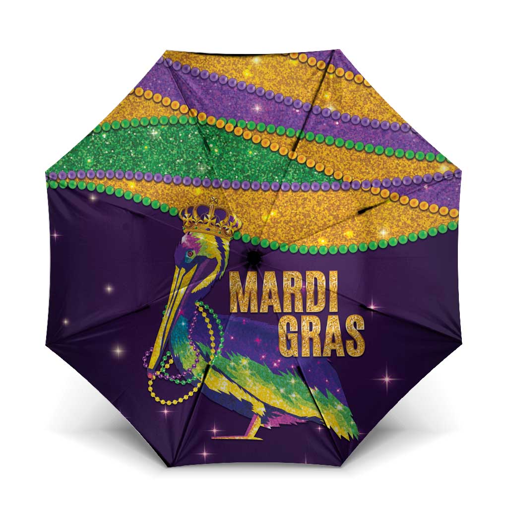 Faux Glitter Mardi Gras Pelican Umbrella - Wonder Print Shop