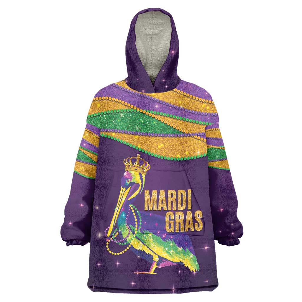 Faux Glitter Mardi Gras Pelican Wearable Blanket Hoodie - Wonder Print Shop