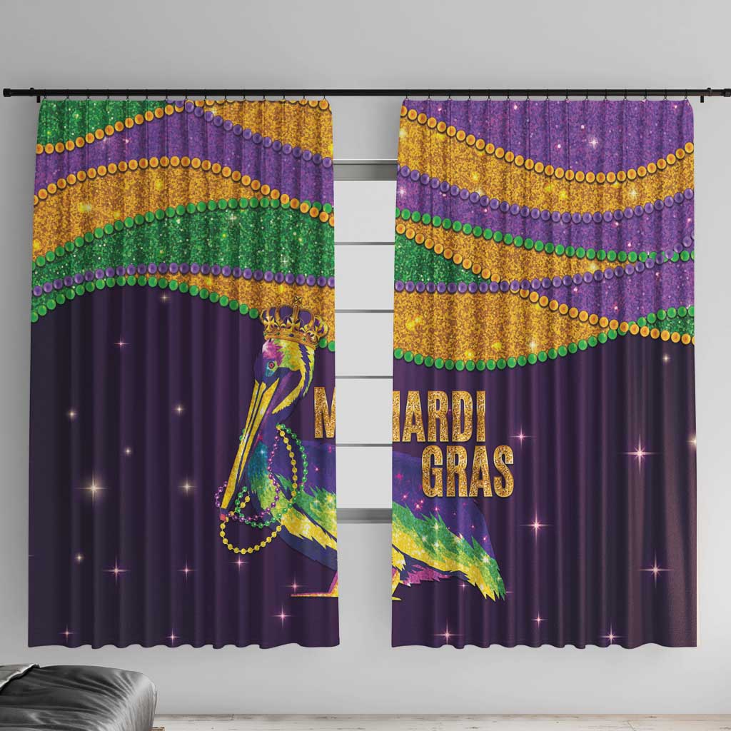 Faux Glitter Mardi Gras Pelican Window Curtain - Wonder Print Shop