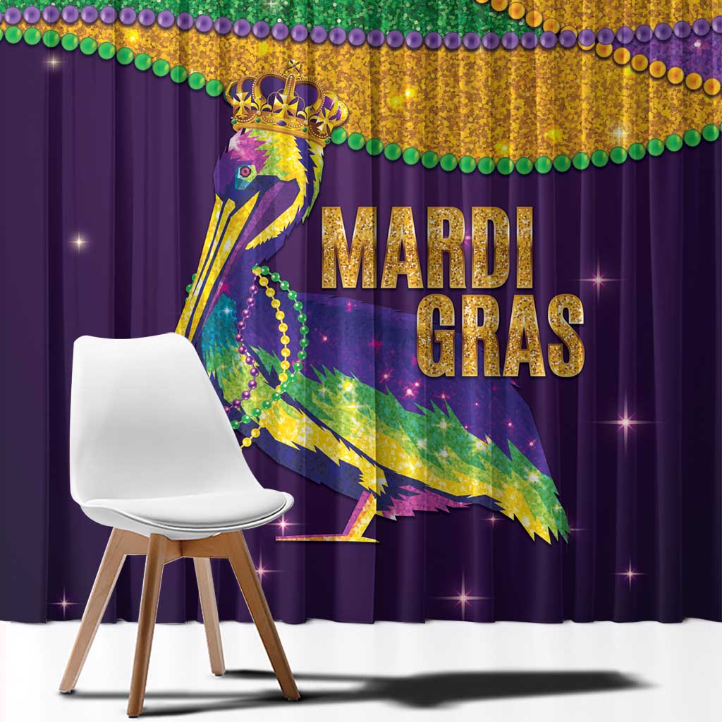 Faux Glitter Mardi Gras Pelican Window Curtain - Wonder Print Shop