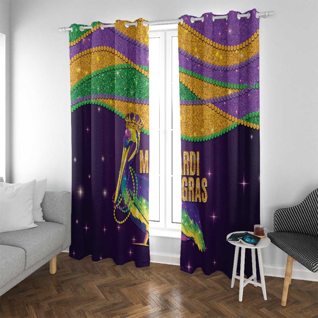 Faux Glitter Mardi Gras Pelican Window Curtain - Wonder Print Shop
