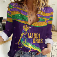 Faux Glitter Mardi Gras Pelican Women Casual Shirt - Wonder Print Shop
