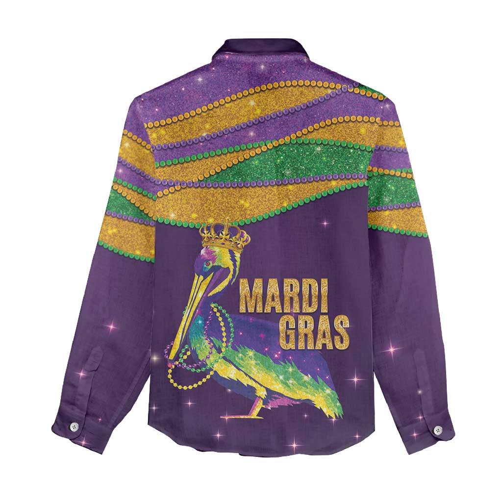 Faux Glitter Mardi Gras Pelican Women Casual Shirt - Wonder Print Shop