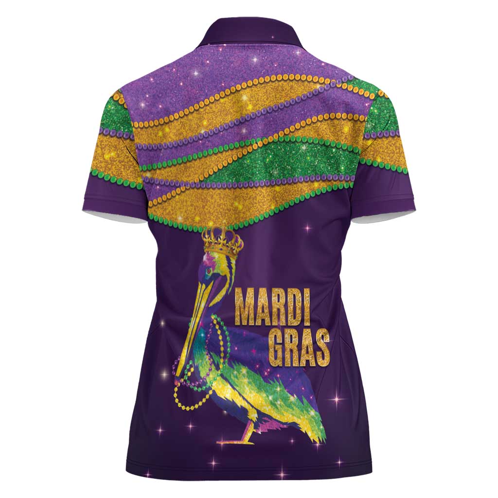 Faux Glitter Mardi Gras Pelican Women Polo Shirt - Wonder Print Shop