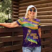 Faux Glitter Mardi Gras Pelican Women Polo Shirt - Wonder Print Shop