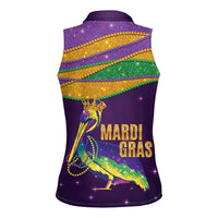 Faux Glitter Mardi Gras Pelican Women Sleeveless Polo Shirt - Wonder Print Shop