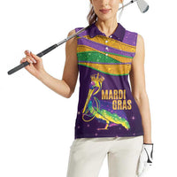 Faux Glitter Mardi Gras Pelican Women Sleeveless Polo Shirt - Wonder Print Shop