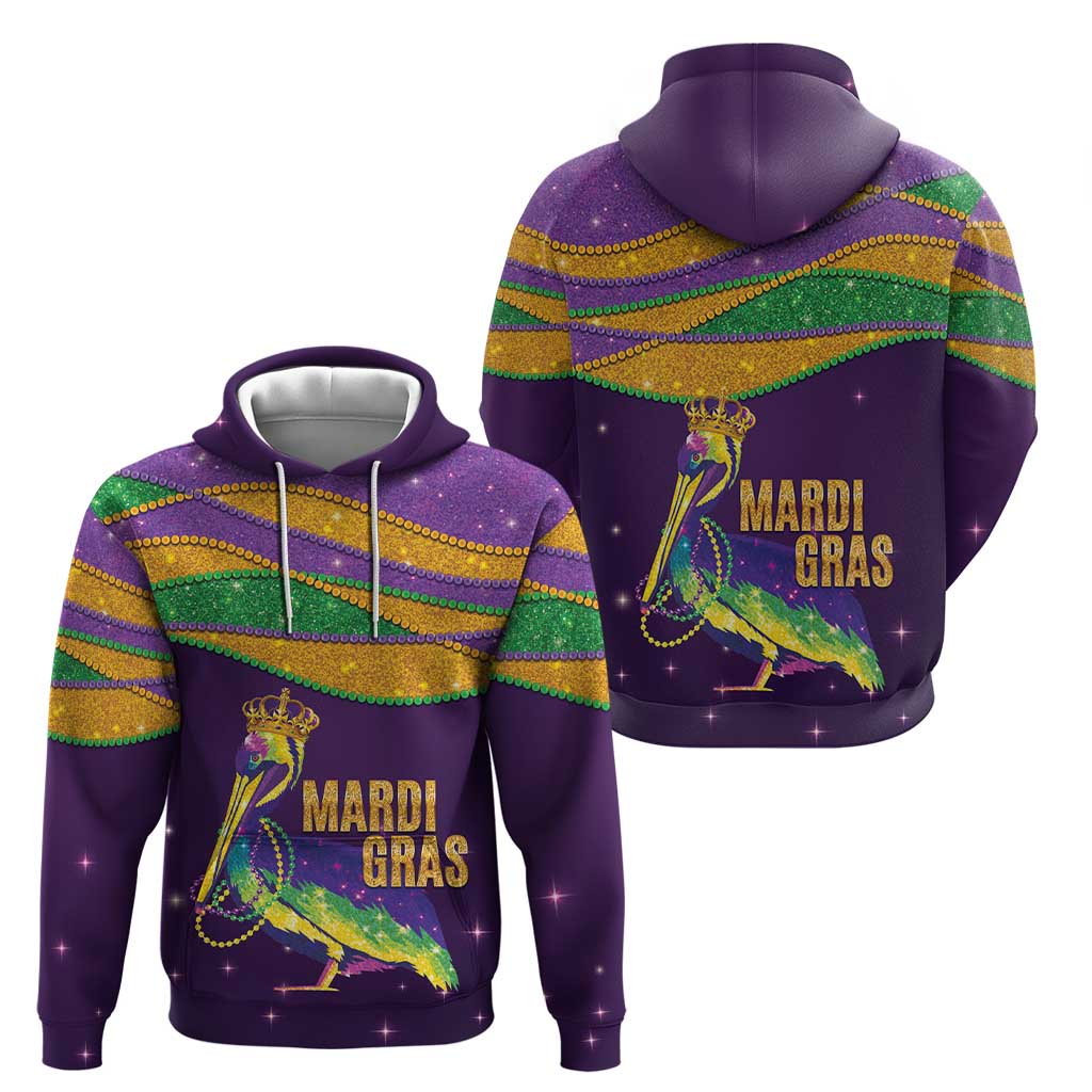 Faux Glitter Mardi Gras Pelican Zip Hoodie - Wonder Print Shop