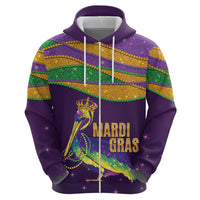 Faux Glitter Mardi Gras Pelican Zip Hoodie - Wonder Print Shop