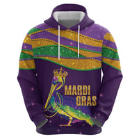 Faux Glitter Mardi Gras Pelican Zip Hoodie - Wonder Print Shop