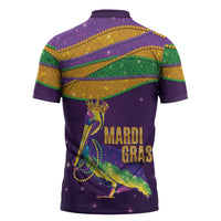 Faux Glitter Mardi Gras Pelican Zipper Polo Shirt - Wonder Print Shop