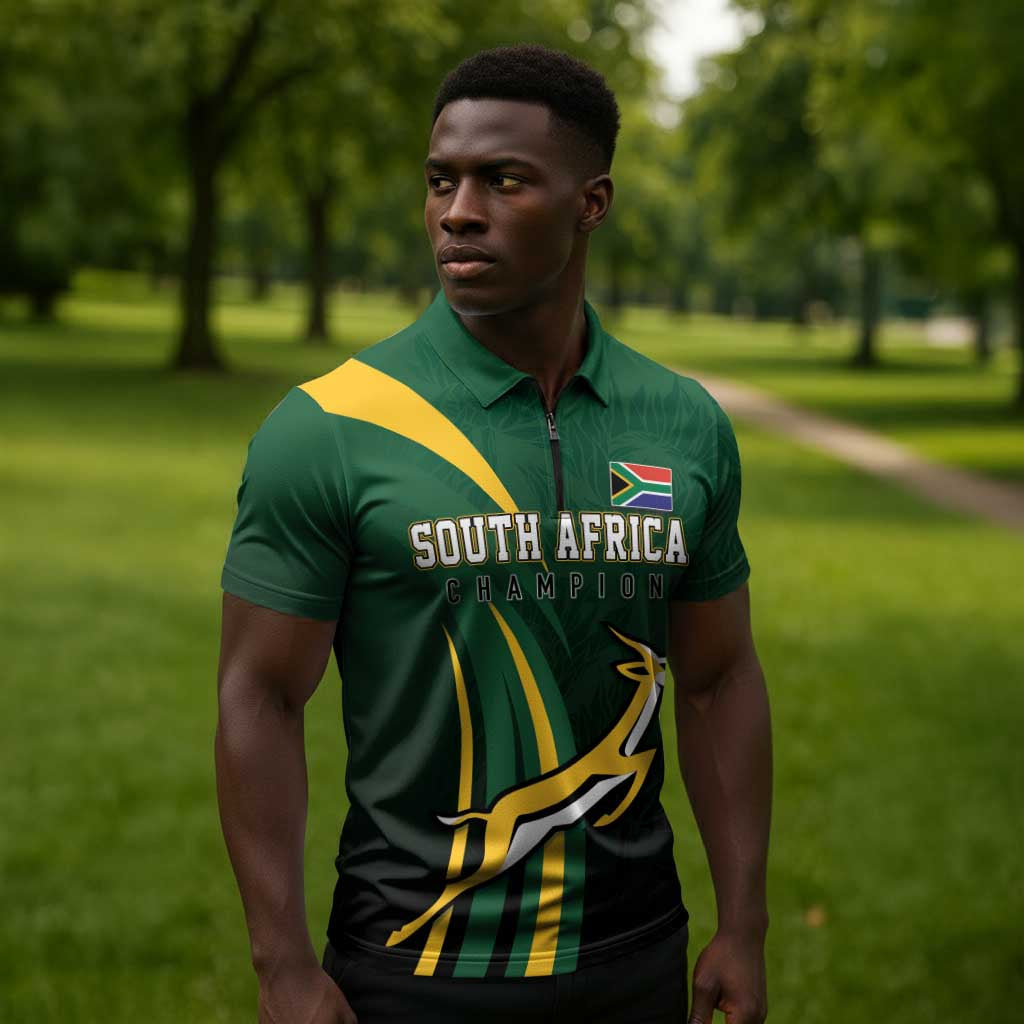 South Africa WC2026 Personalized Zipper Polo Shirt Springboks Champion