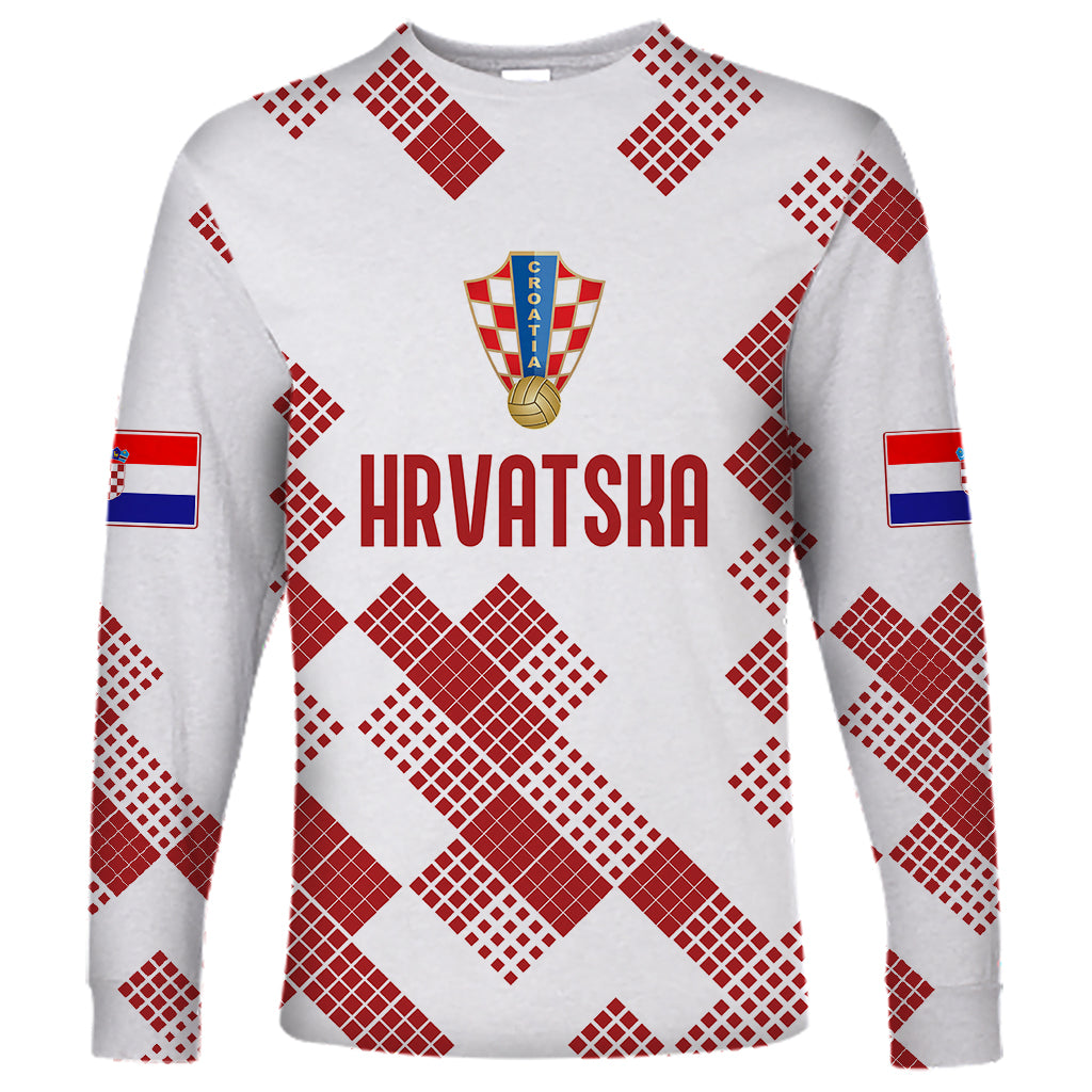 Personalised Croatia Football Long Sleeve Shirt Champions Hrvatska - Mosaic Style - Wonder Print Shop