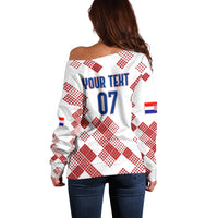 Personalised Croatia Football Off Shoulder Sweater Champions Hrvatska - Mosaic Style - Wonder Print Shop
